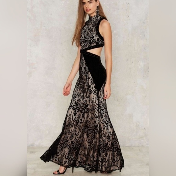 NASTY GAL shadow play black lace maxi gown small - Picture 2 of 6